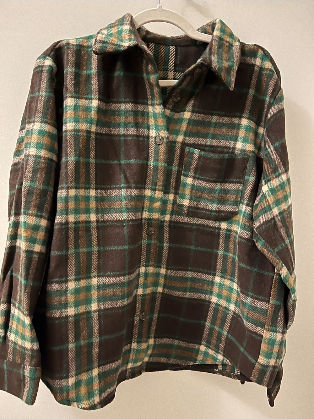 Plaid Utility Shirt Jacket in Green and Brown